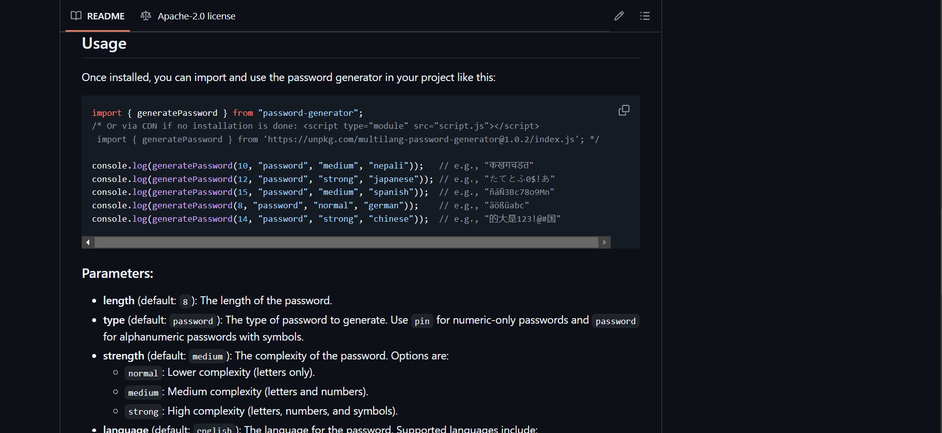 Multi Language Password Generator